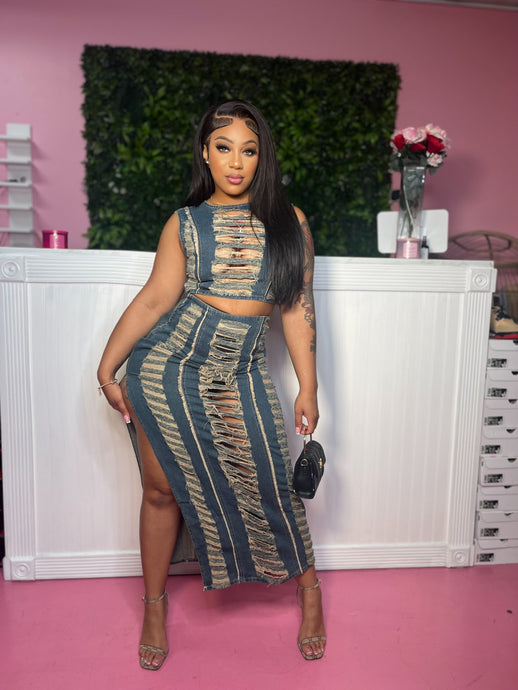 Denim skirt set